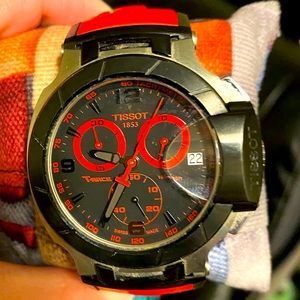 T-Race Black Dial Men's Watch with red band/accents